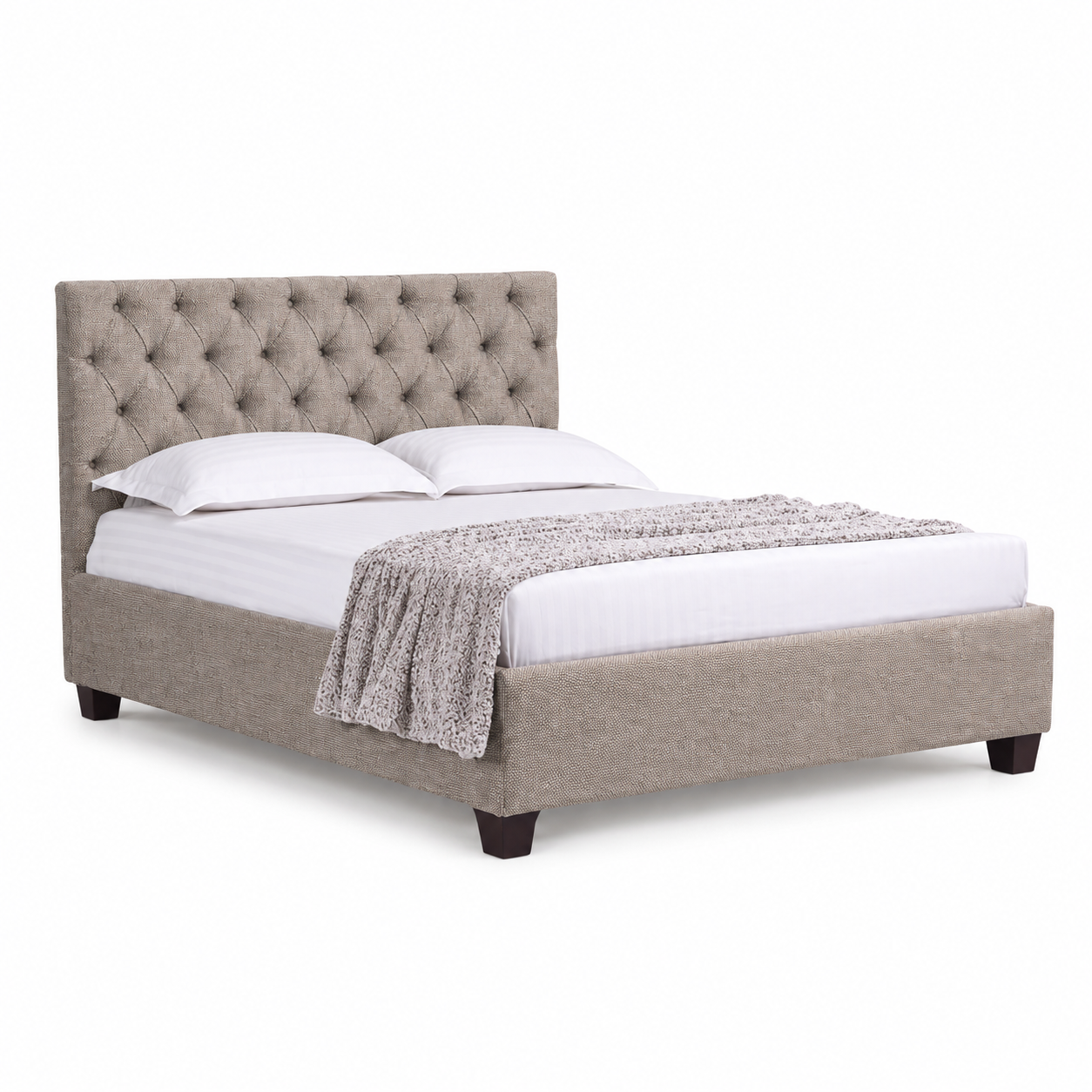 Marino Bed (Double) — digital upholstery visualisation in Tulia 06 fabric; original photos retained