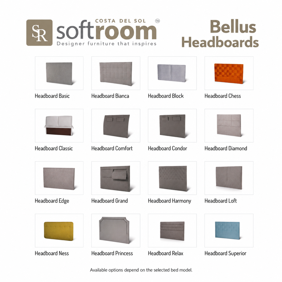 Bellus headboard styles and model names — Soft Room Costa del Sol