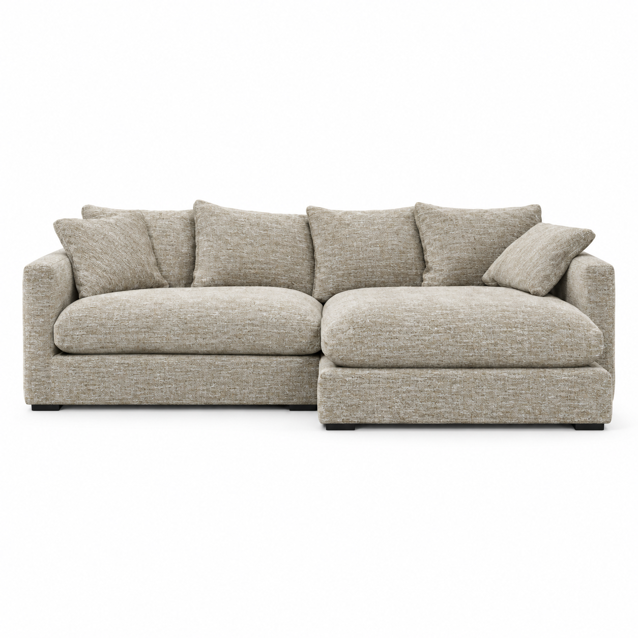Comfy Sofa (Short Corner) — front-view upholstery visualization in TUCKER 8 BEIGE