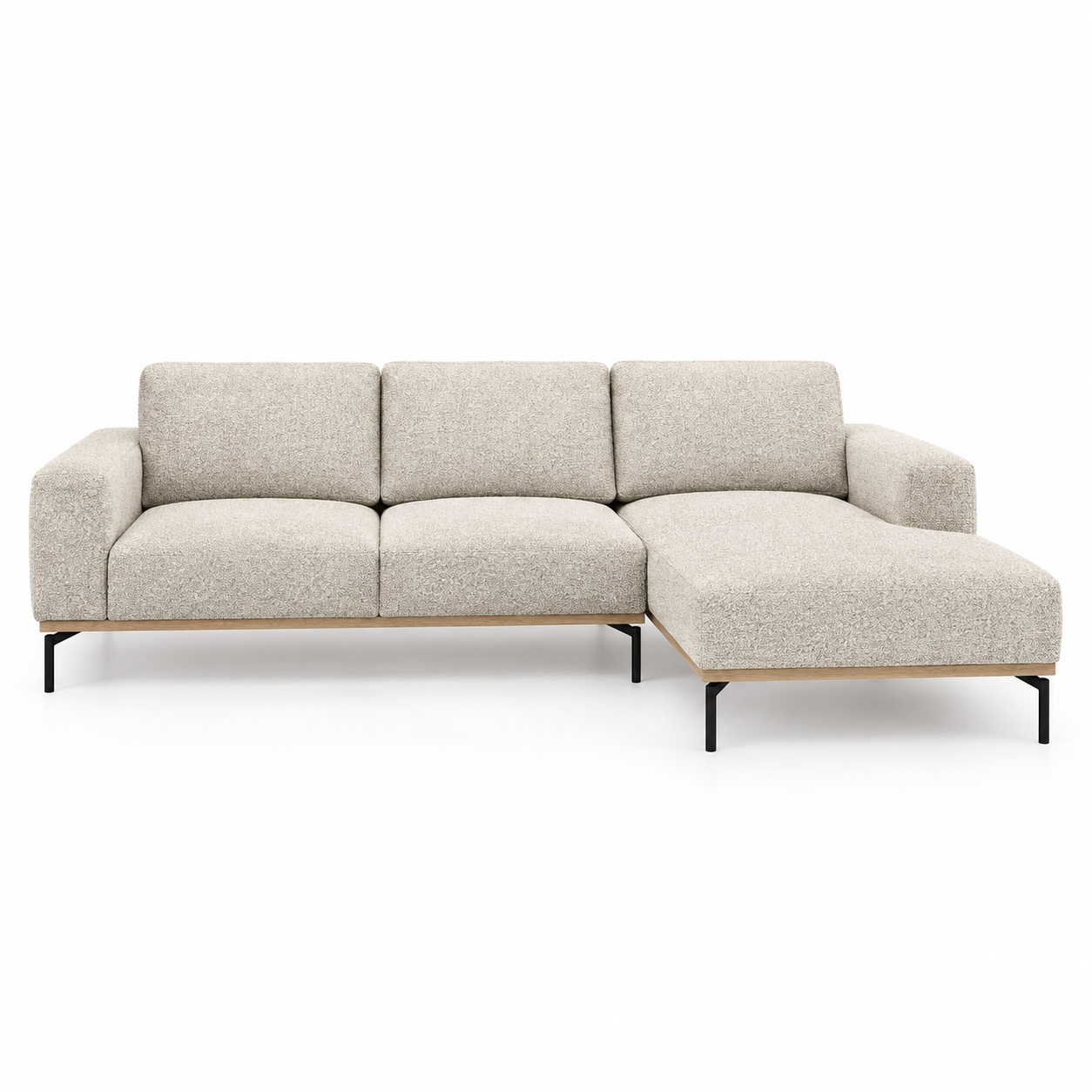 Sofa Flow (Corner Chaiselongue) — digital upholstery visualisation in NOW OR NEVER 8 BEIGE fabric; original photos retained