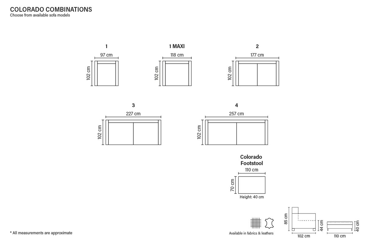 Bellus Colorado sofas — dimensions and details