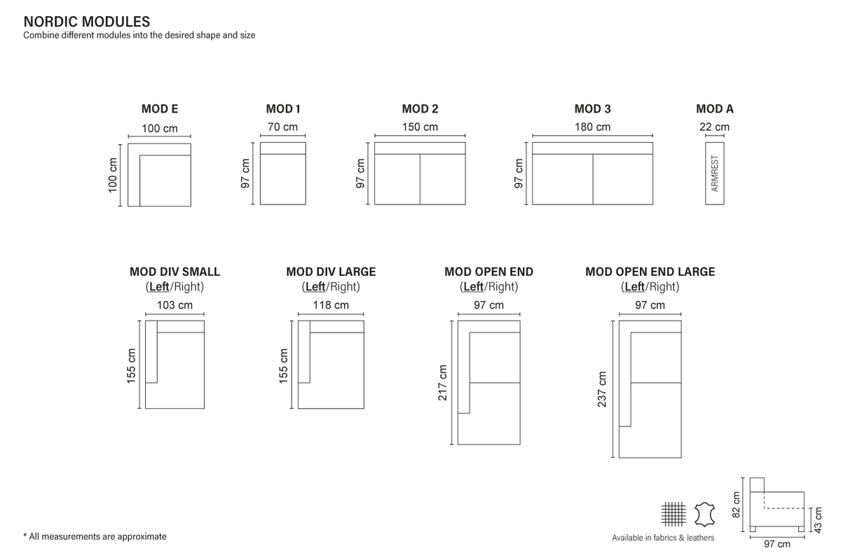 Bellus Nordic sofas — dimensions and details