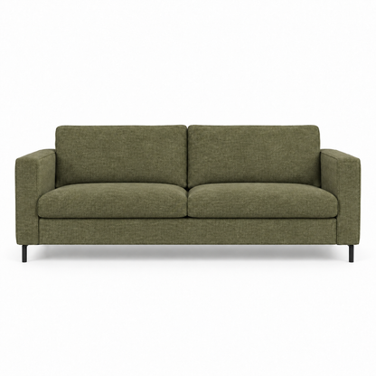 Sofa Sleepy (Three-seater) — digital upholstery visualisation in Peron Olive fabric; original photos retained