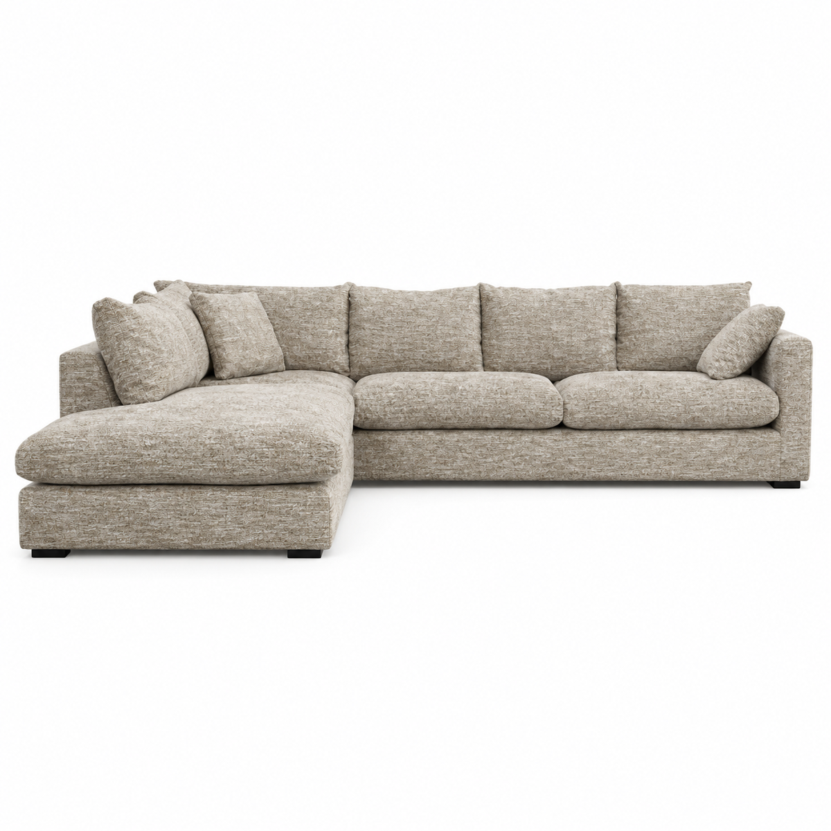 Comfy Sofa (Open Corner) — front-view upholstery visualization in TUCKER 8 BEIGE