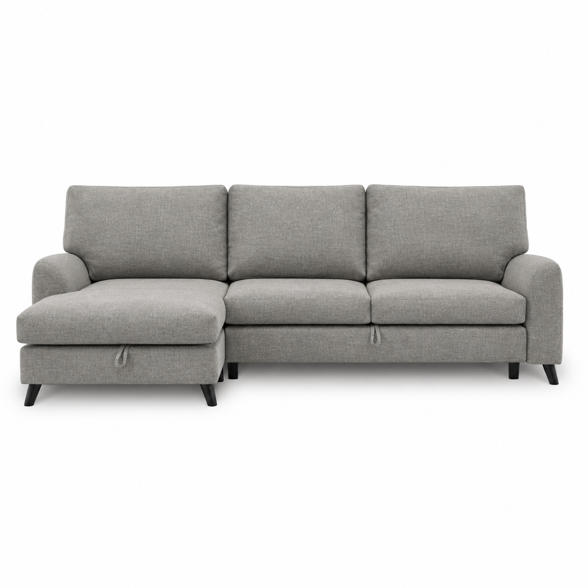 Merlin Sleeping Sofa (Corner Chaiselongue) — front-view upholstery visualization in STORM 3/3 WARM GREY