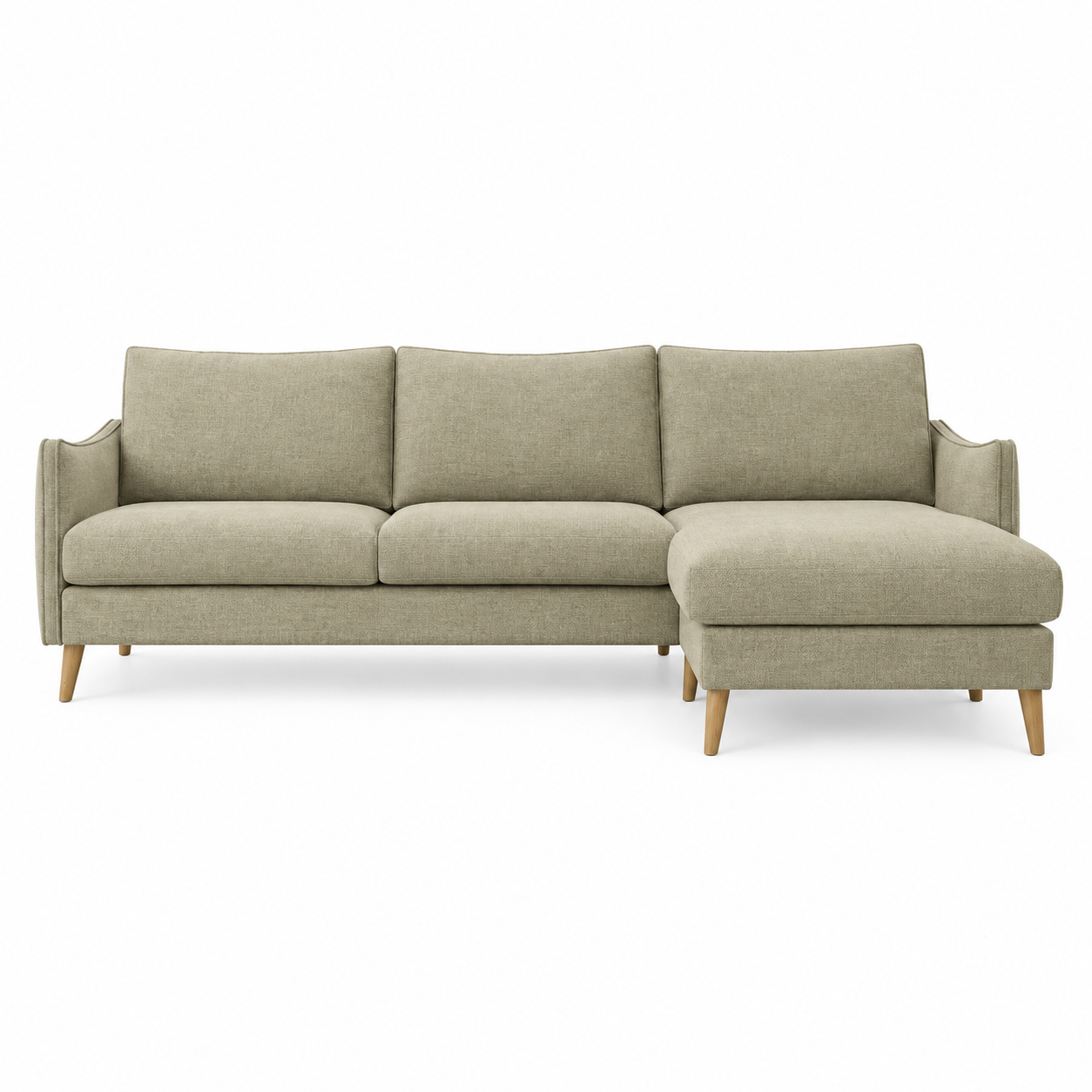 New York Sofa (Small Corner Chaiselongue) — front-view upholstery visualization in CONCEPT 14 LATTE