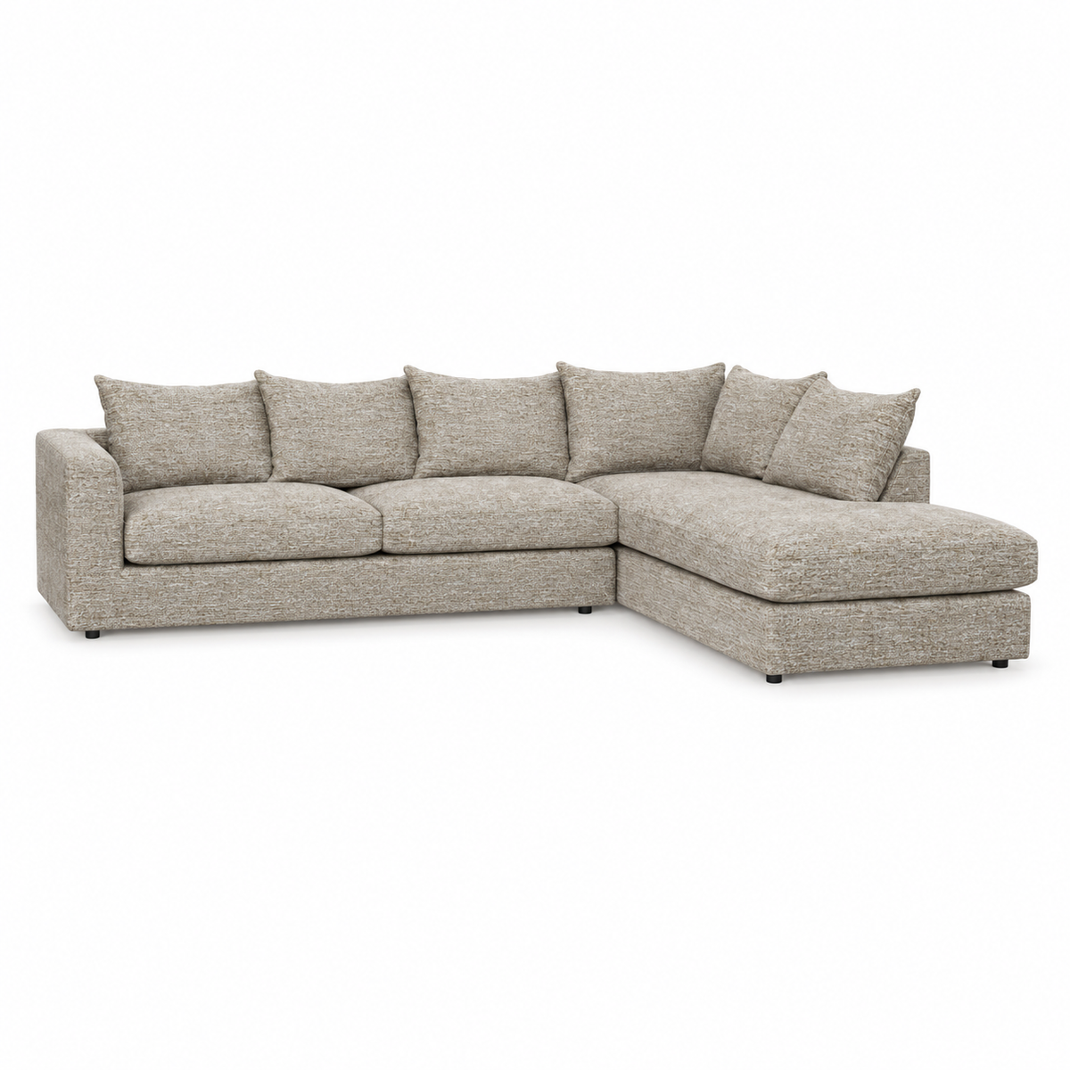 Sofa PORTLAND (Long corner) — front-view upholstery visualization in TUCKER 8 BEIGE