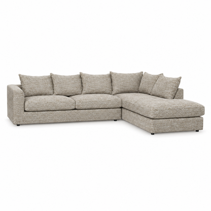 Sofa PORTLAND (Long corner) — front-view upholstery visualization in TUCKER 8 BEIGE