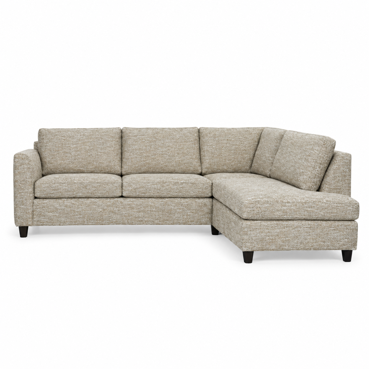 Sofa Sonia (Open Corner) — front-view upholstery visualization in TUCKER 8 BEIGE