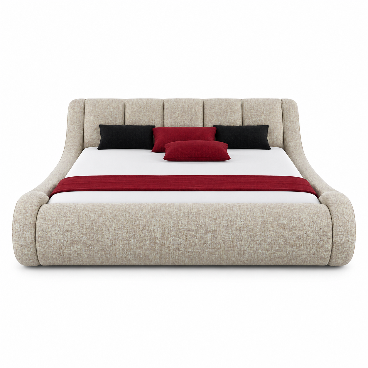 Bed Sorrento (Double) — digital upholstery visualisation in Tulia 02 fabric; original photos retained